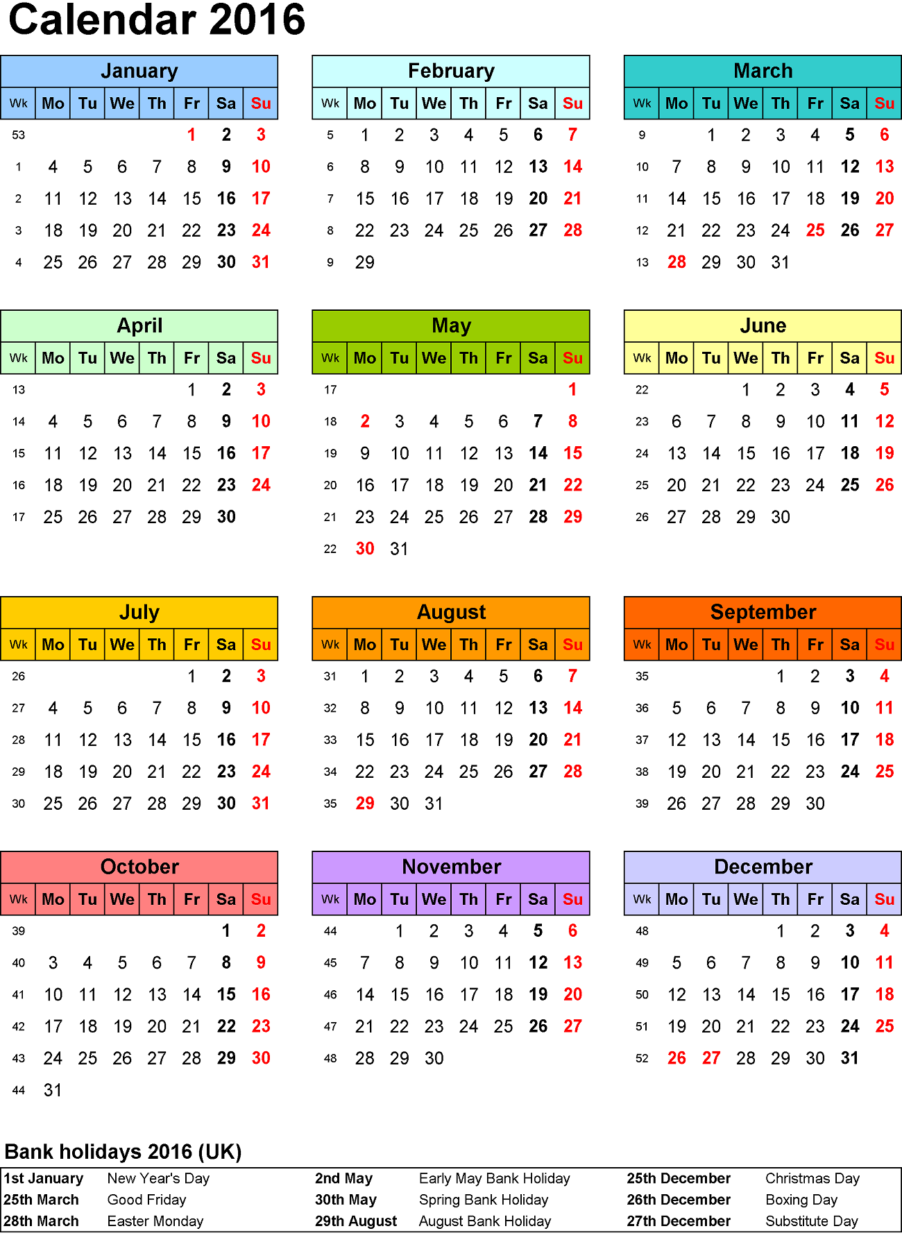 2016 Calendar Printable One Page Activity Shelter 2016 Calendar Printable One Page Activity Shelter