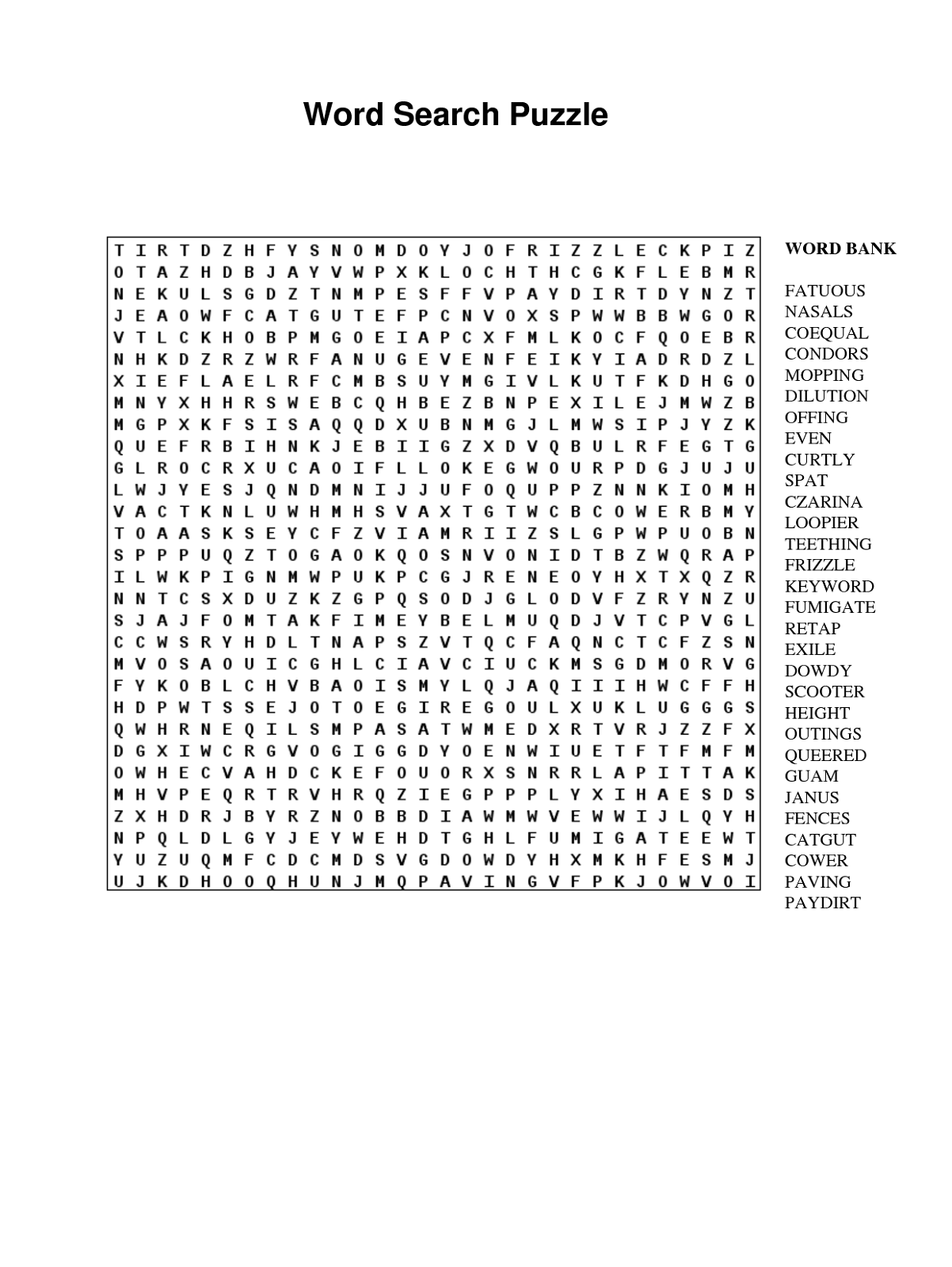 Puzzle words printable