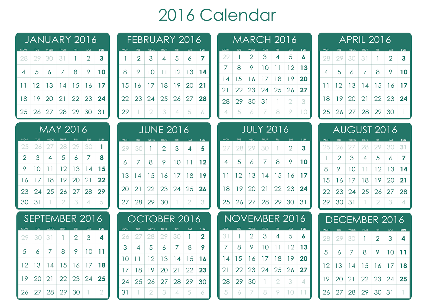 calendar 2016 green