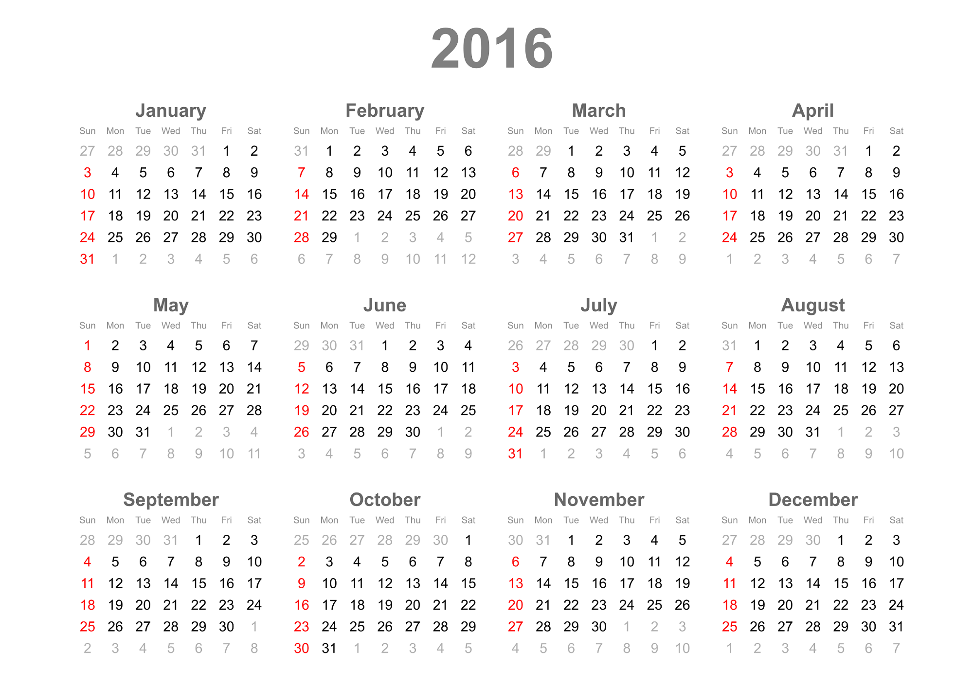 calendar 2016 simple