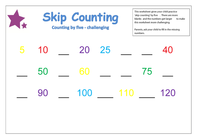 count by 5 worksheet for kids