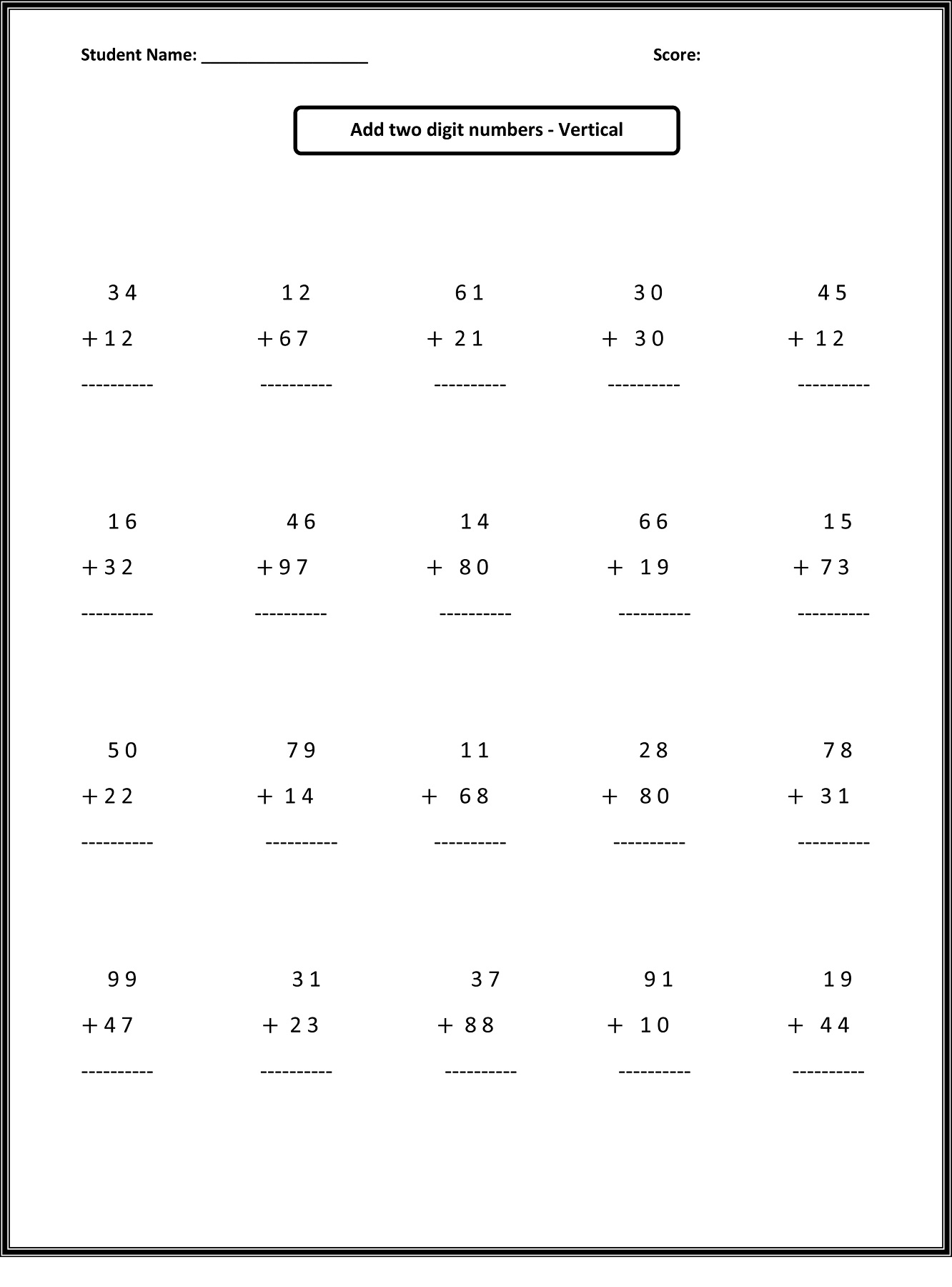 Math Grade 1 Worksheets