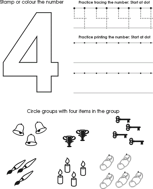 Number 4 Free Printable Worksheets