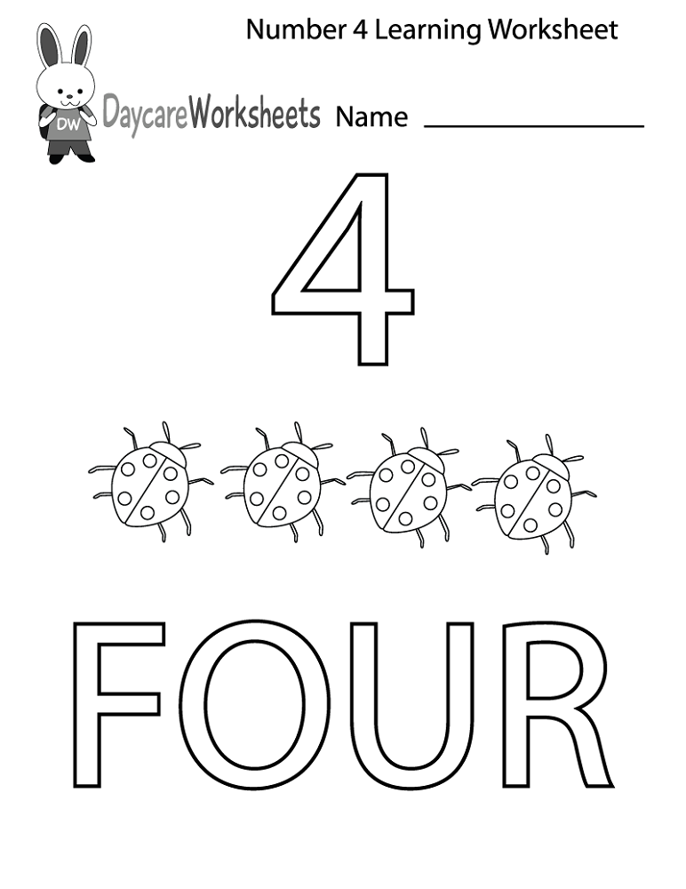 number 4 worksheets preschool
