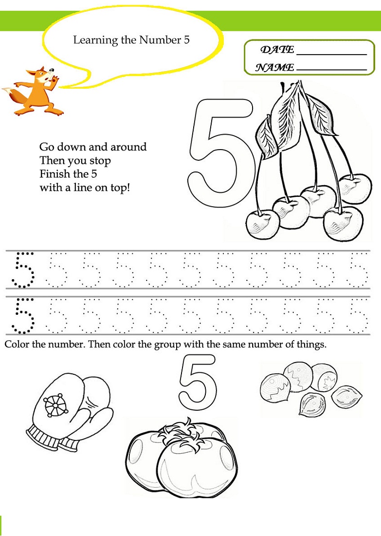 number 5 worksheet preschool