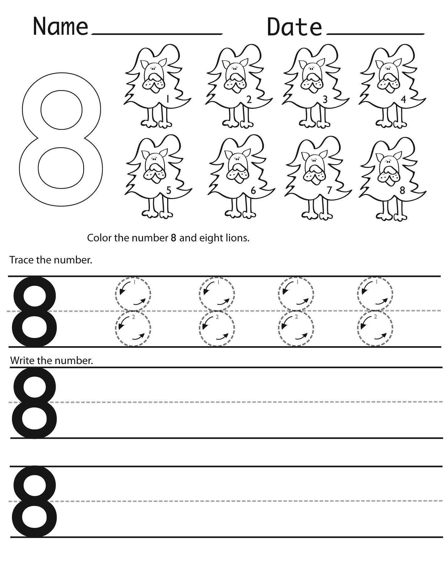 writing numbers worksheets eight