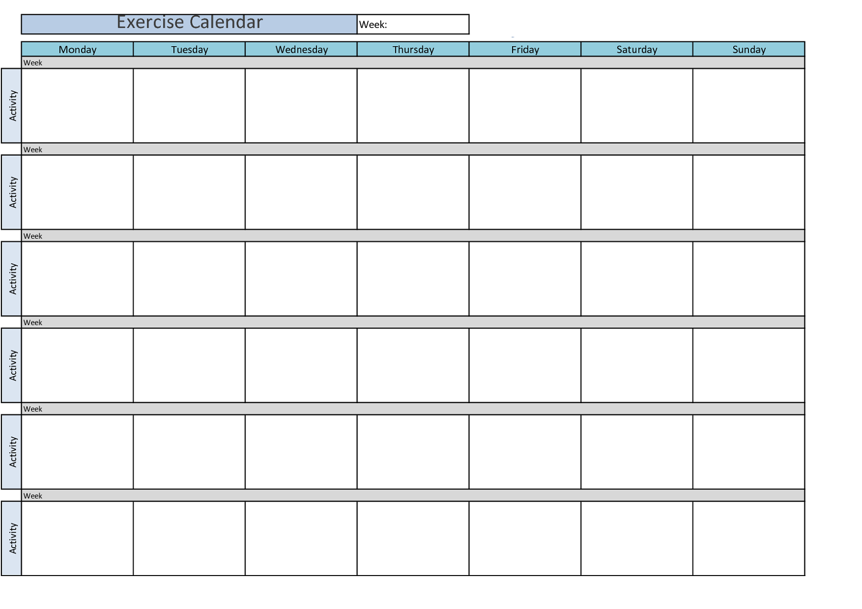 Printable Workout Calendar | Activity Shelter