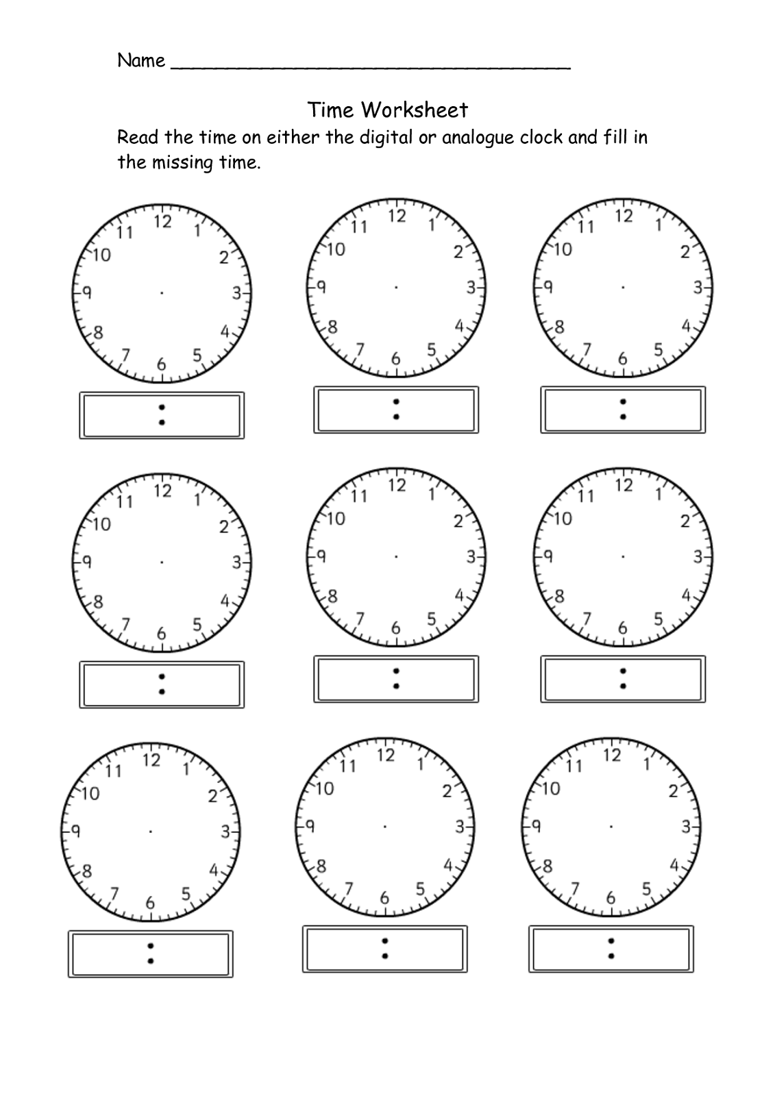 blank clock worksheet for kids