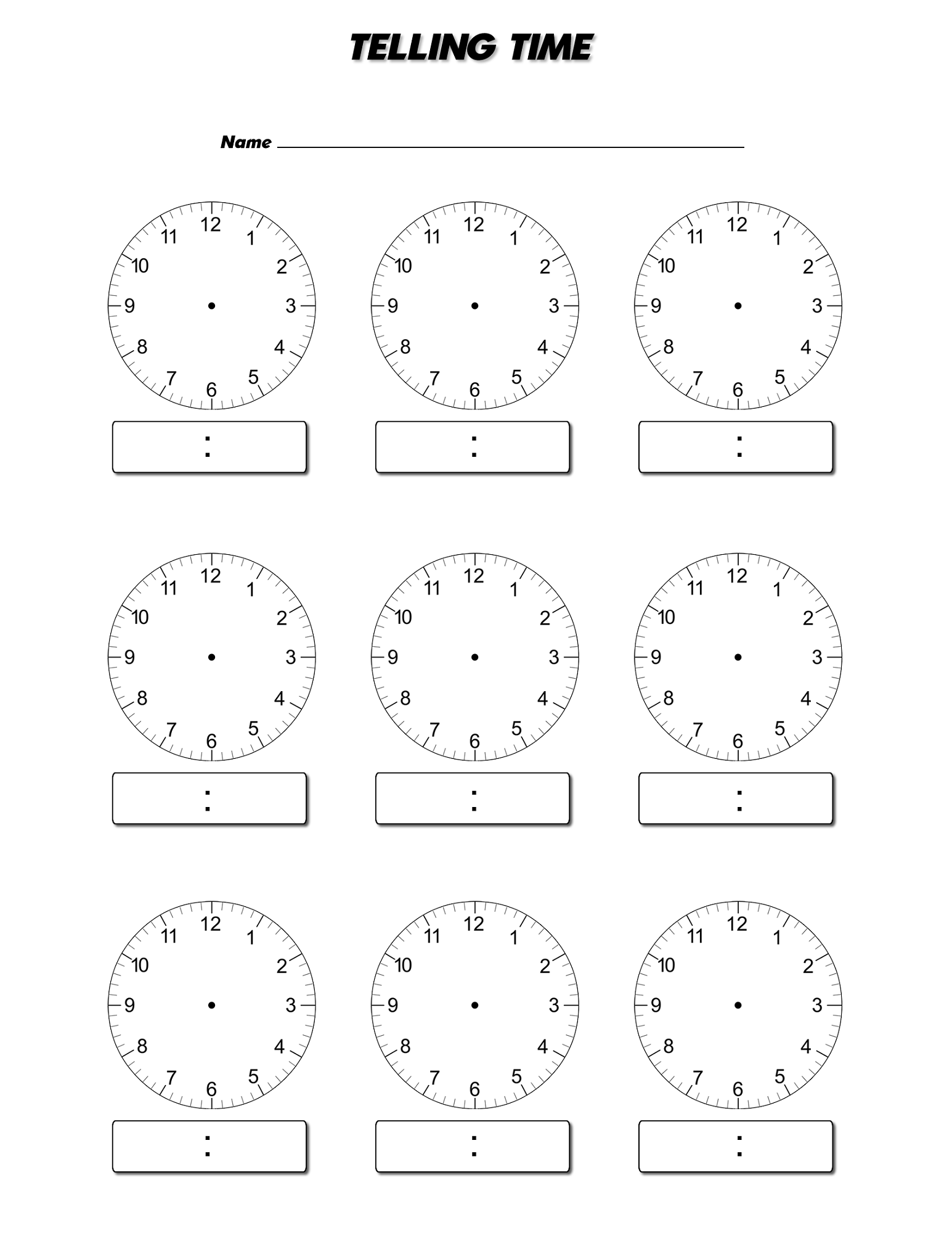 blank clock worksheet new