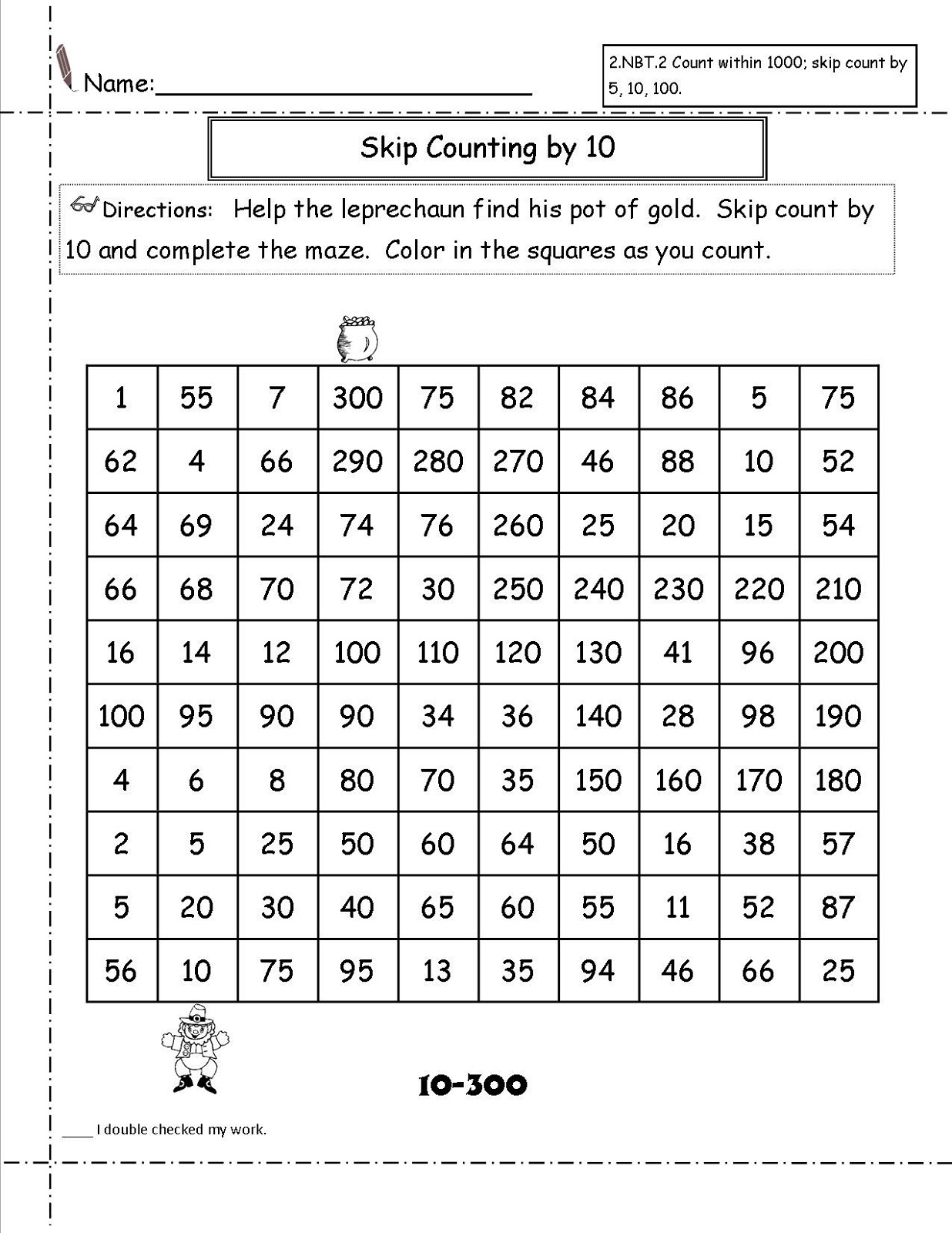count by 10s worksheet practice