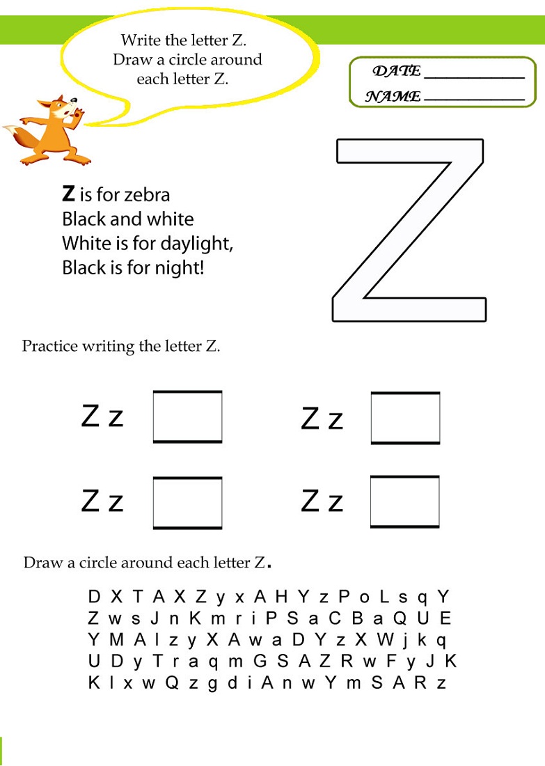 letter z worksheet printable