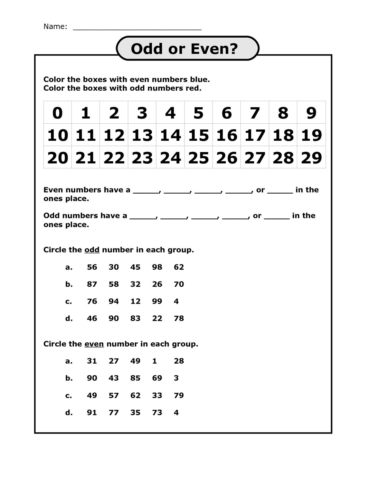 Even And Odd Numbers Worksheets Free Printable
