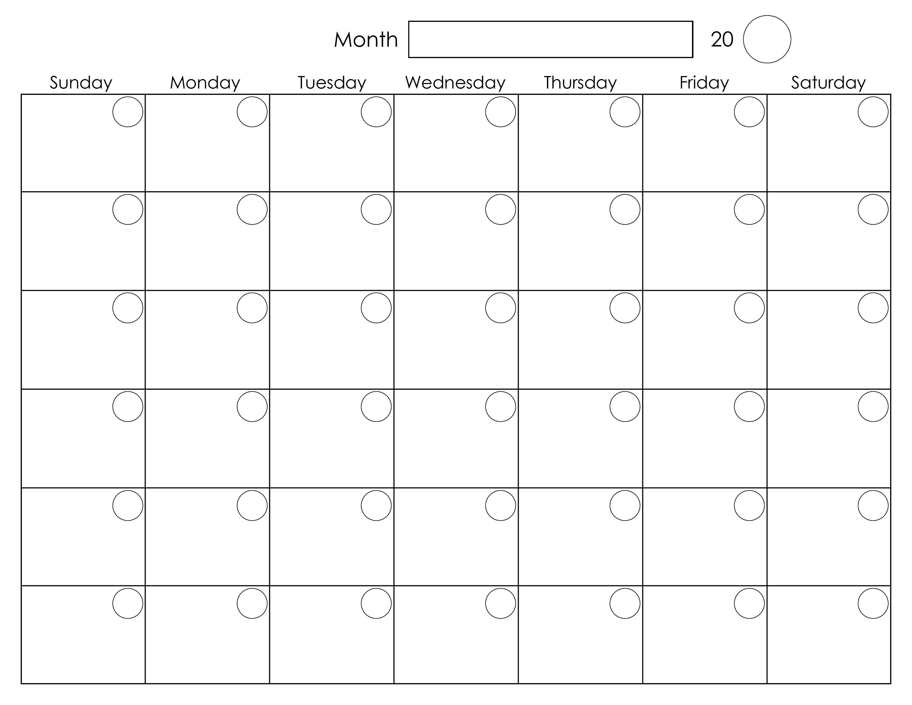 Blank Monthly Calendar Template Free