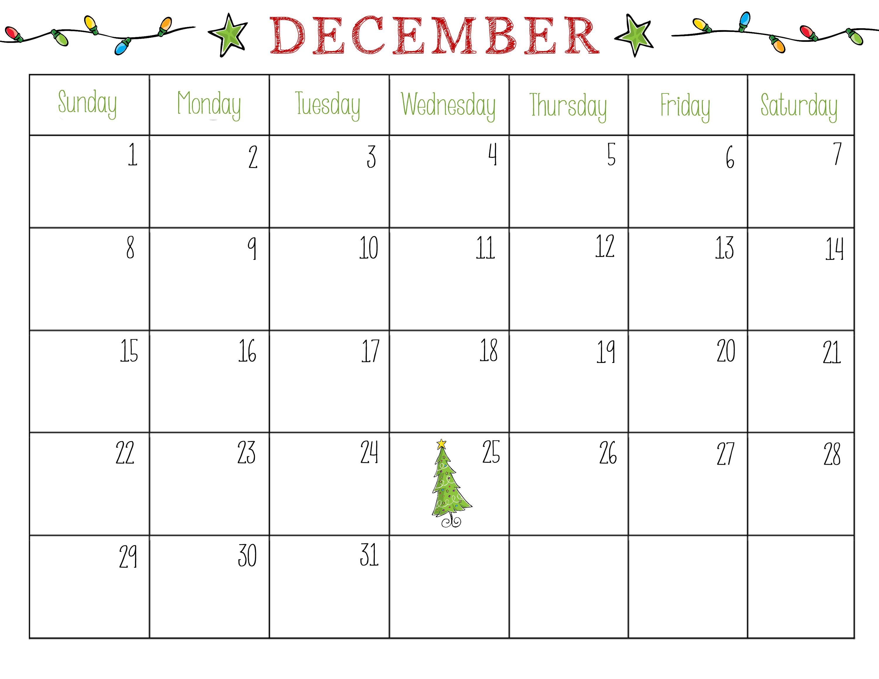 sample calendar december