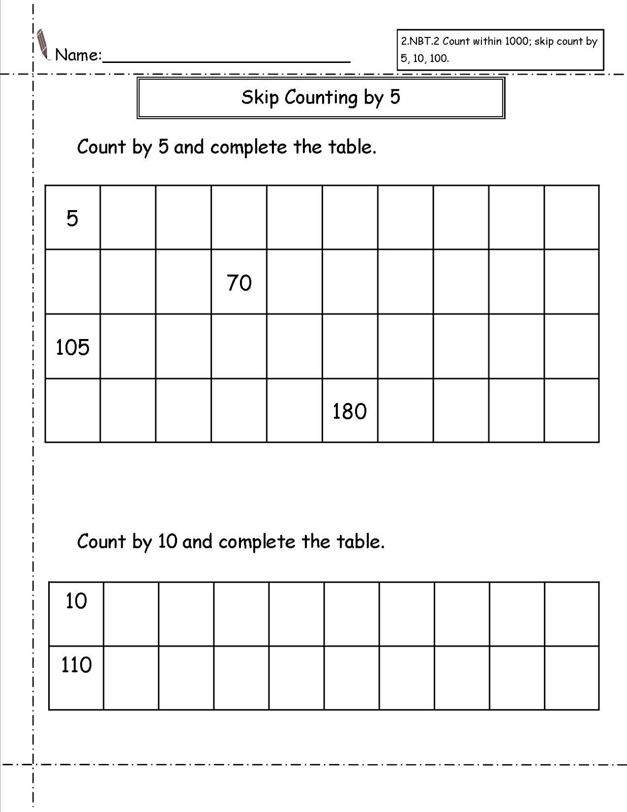 skip count worksheets for second grade