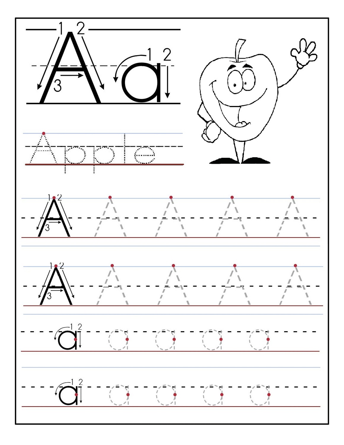 trace letter a for preschool