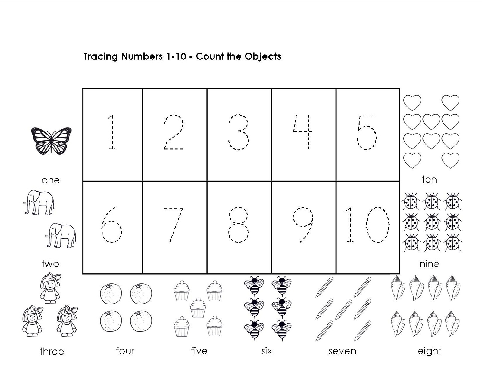 tracing numbers 1-10 object