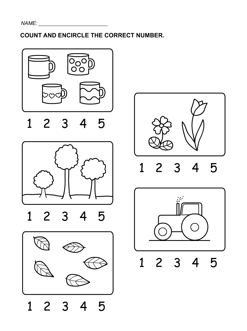 tracing numbers 1-5 count