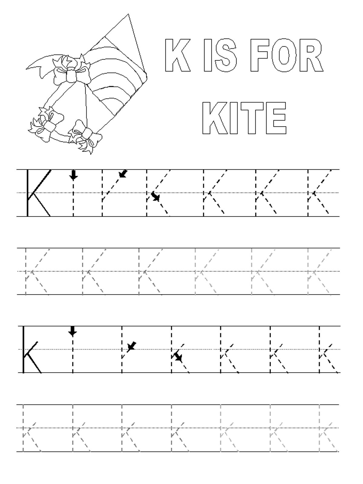 alphabet tracing pages letter K