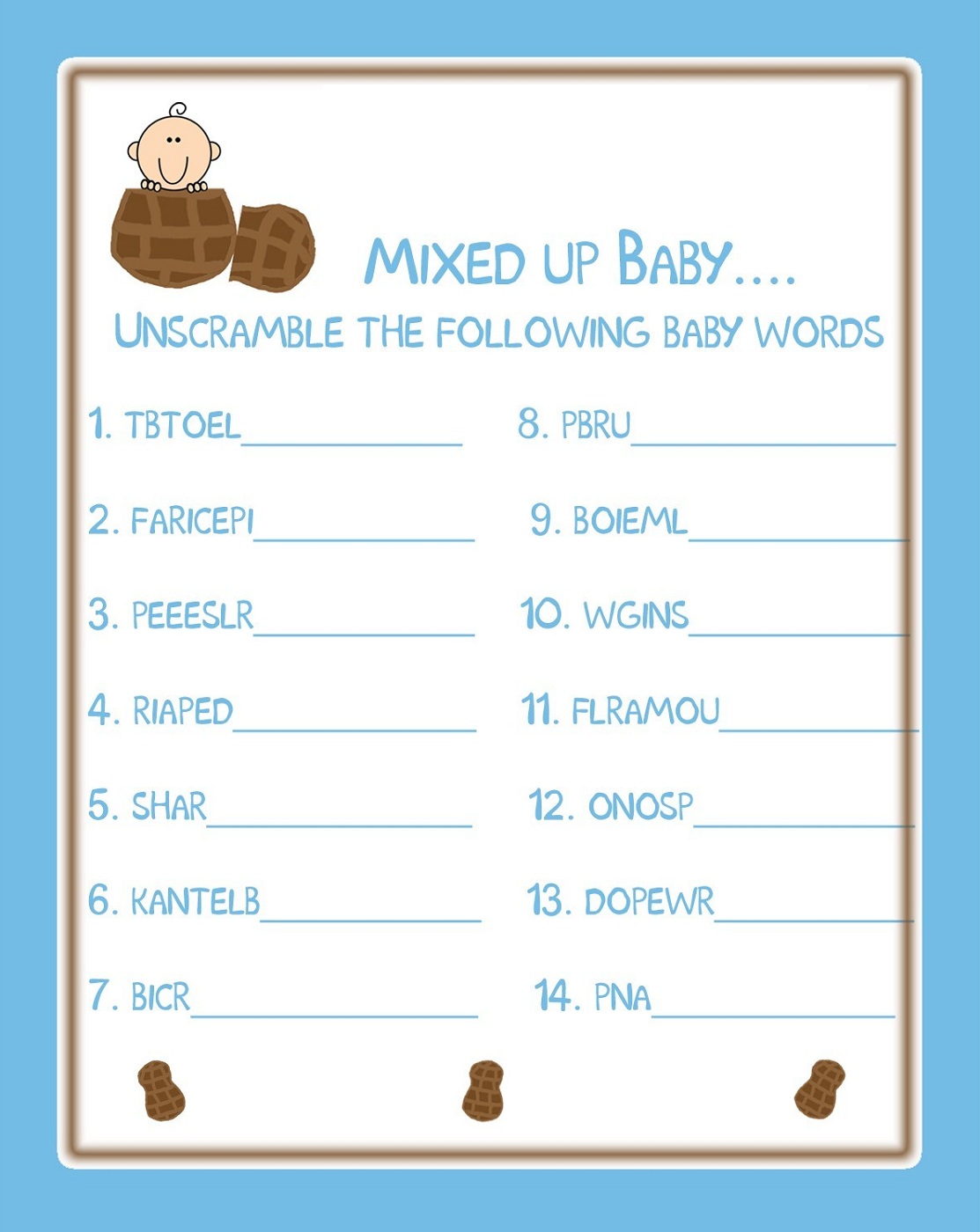 baby shower word scramble 2016