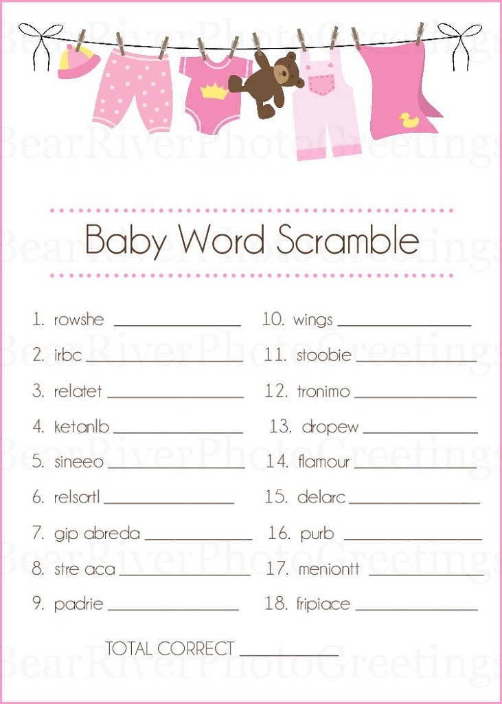 baby shower word scramble printable