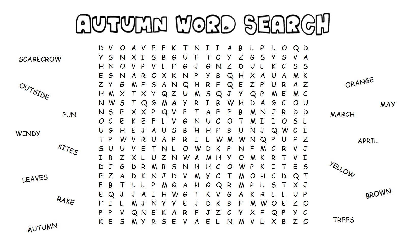 Fall Word Search For Brain Training Activity Shelter