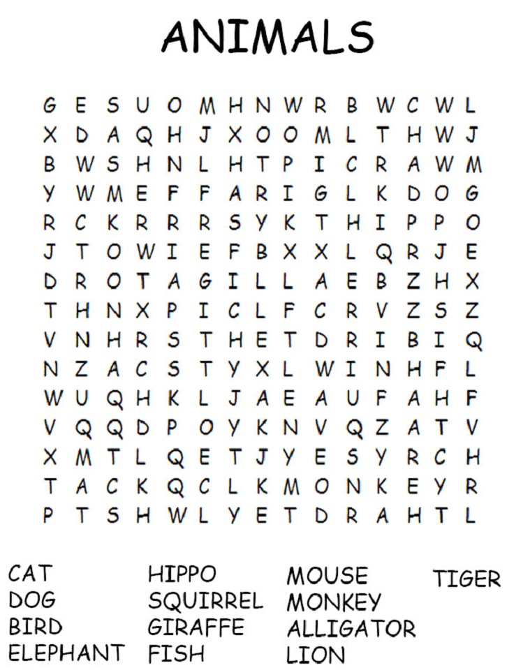 free printable word searches animals