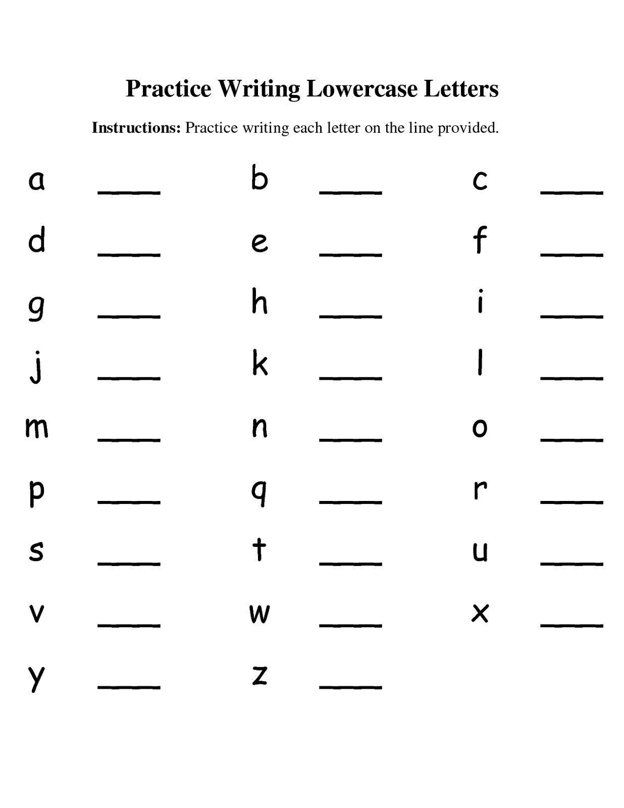 lowercase letter worksheets practice