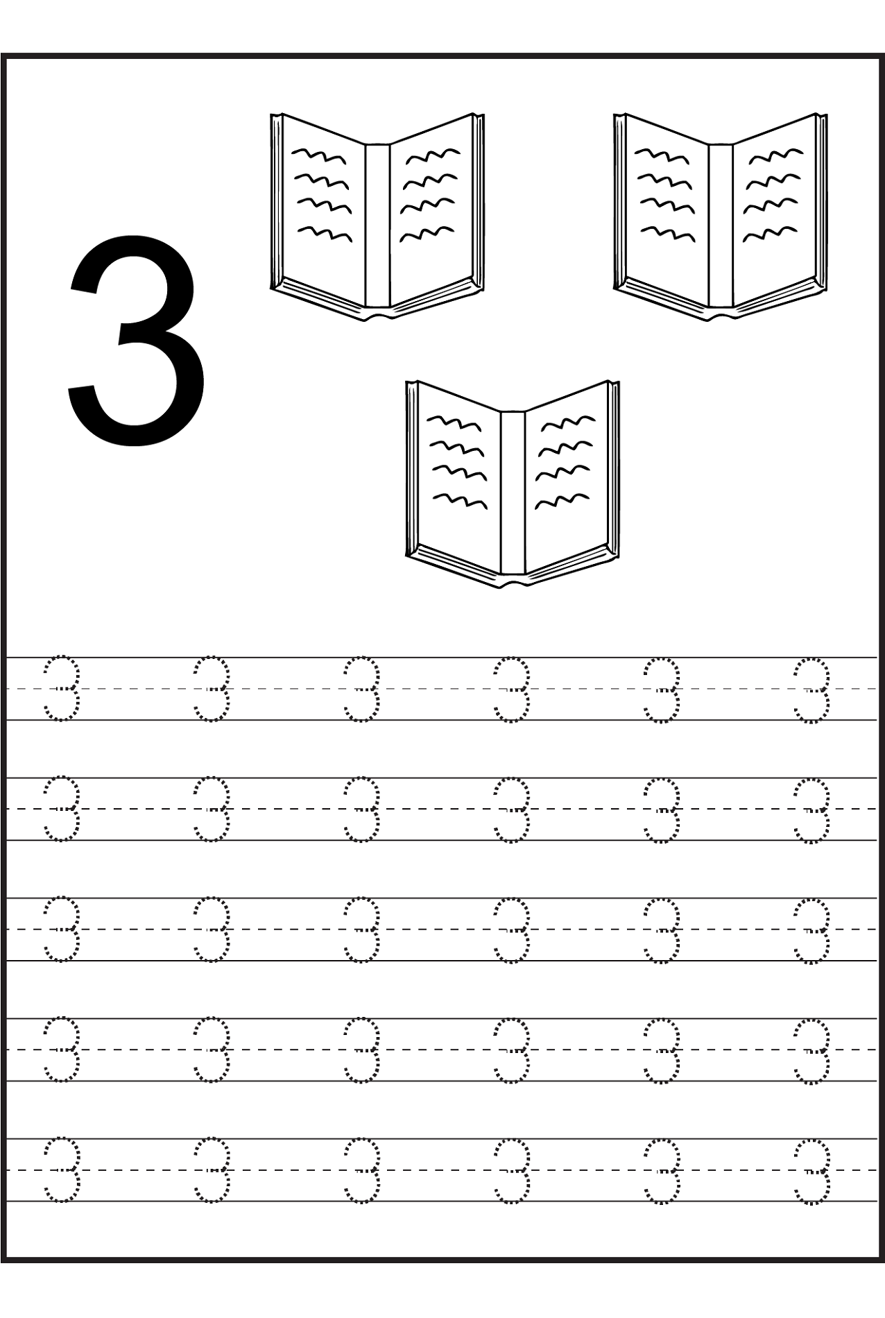 number trace worksheets number 3