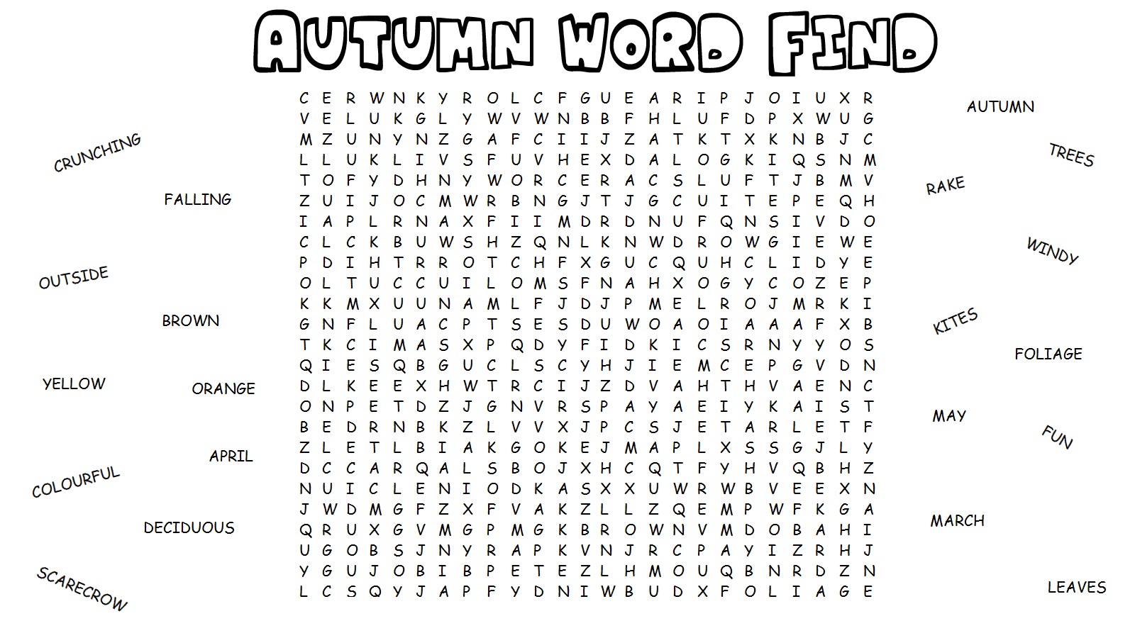 wordsearch for kids autumn theme