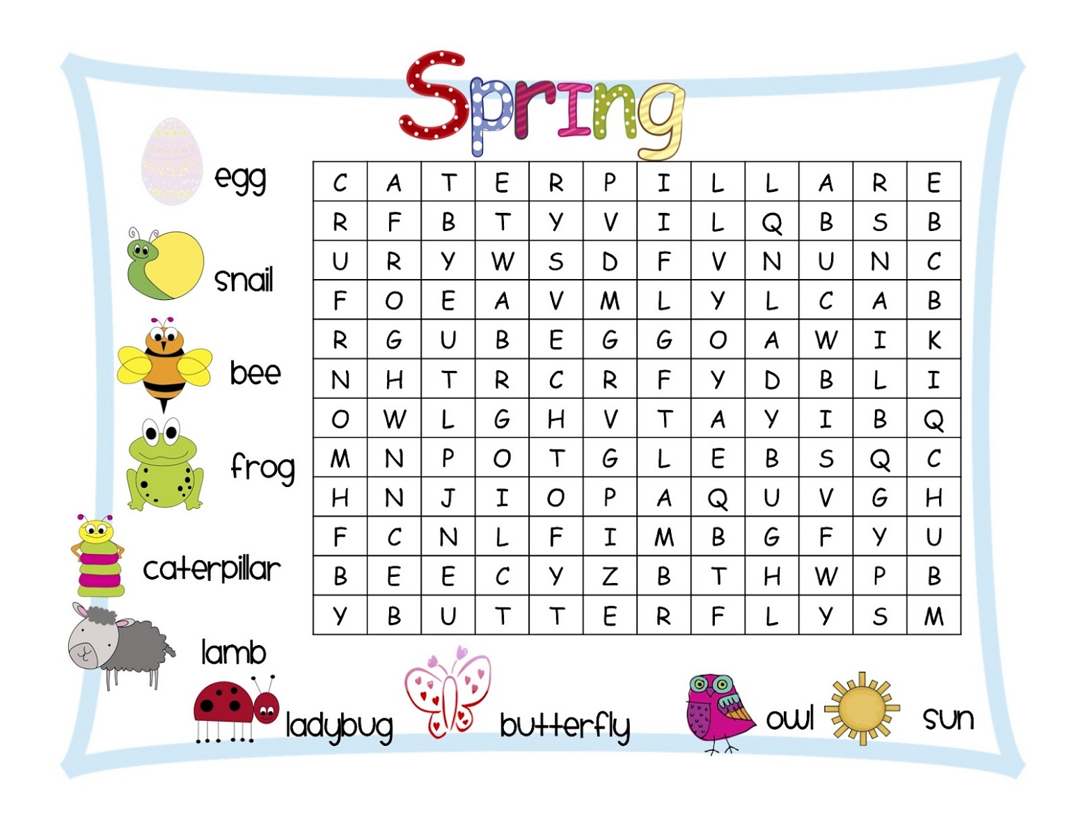 wordsearch for kids with pictures