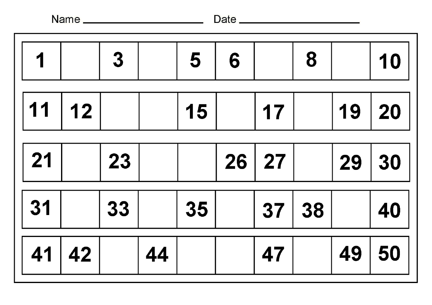 1-50 number chart for kids