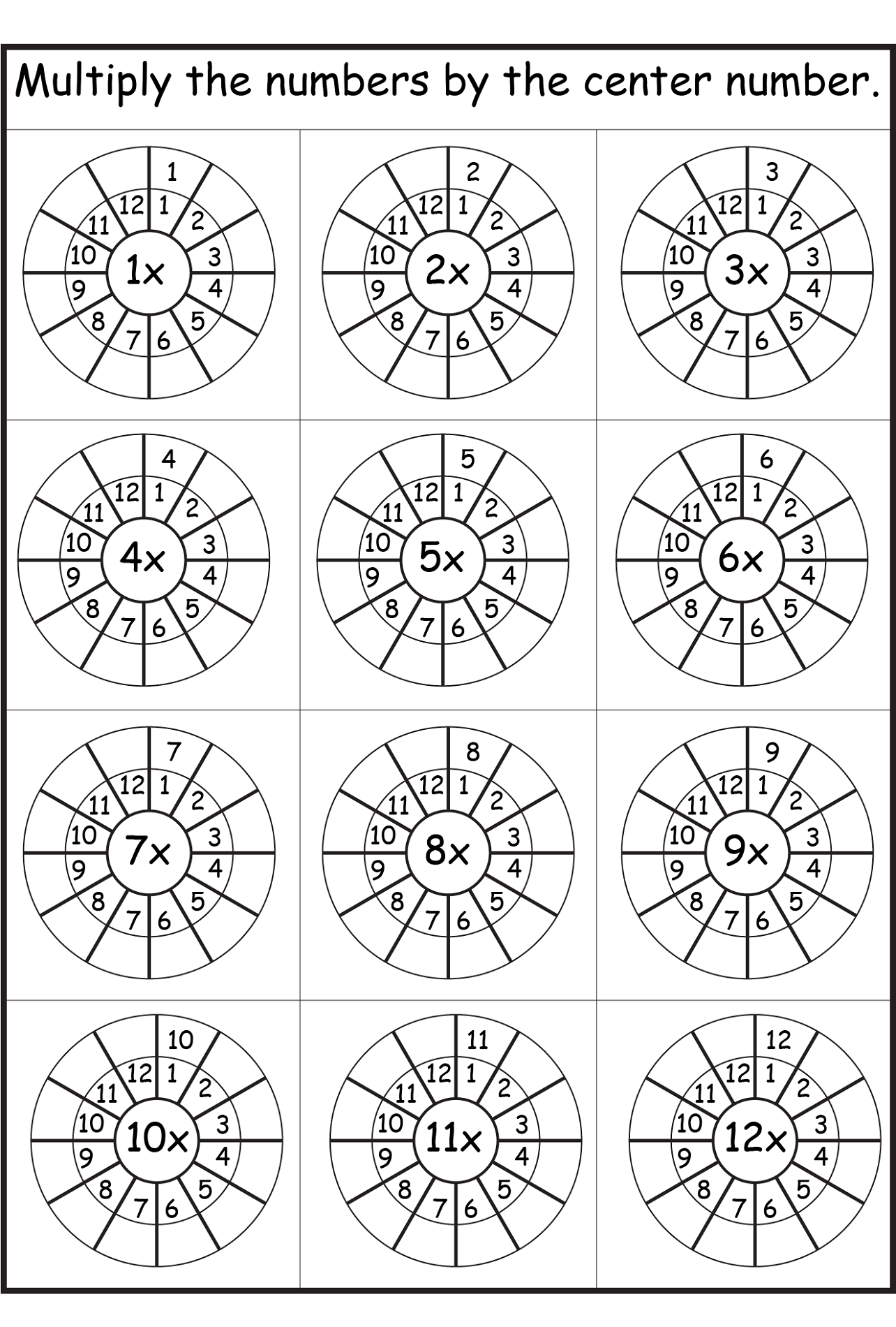 12 times table worksheet counting