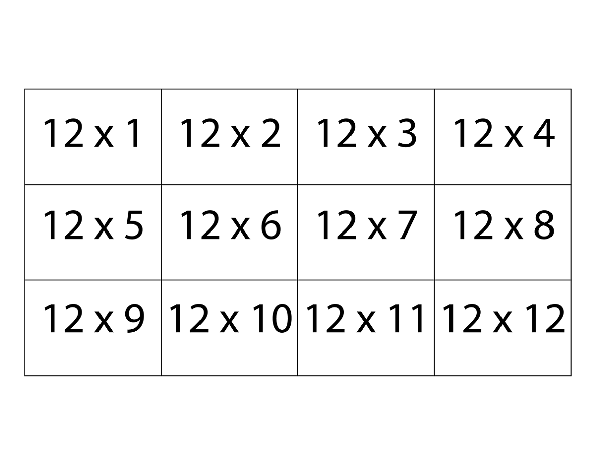 12 times table worksheet simple