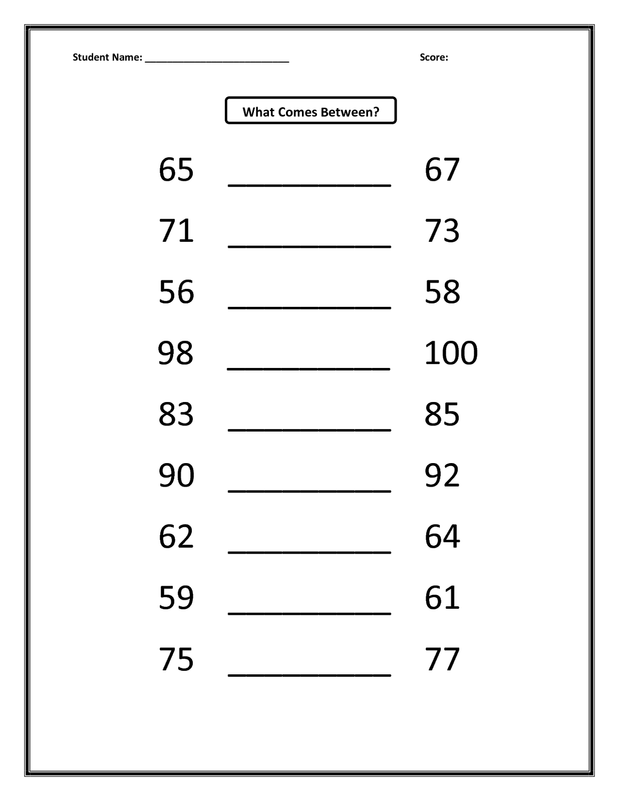 before and after number worksheet exercise