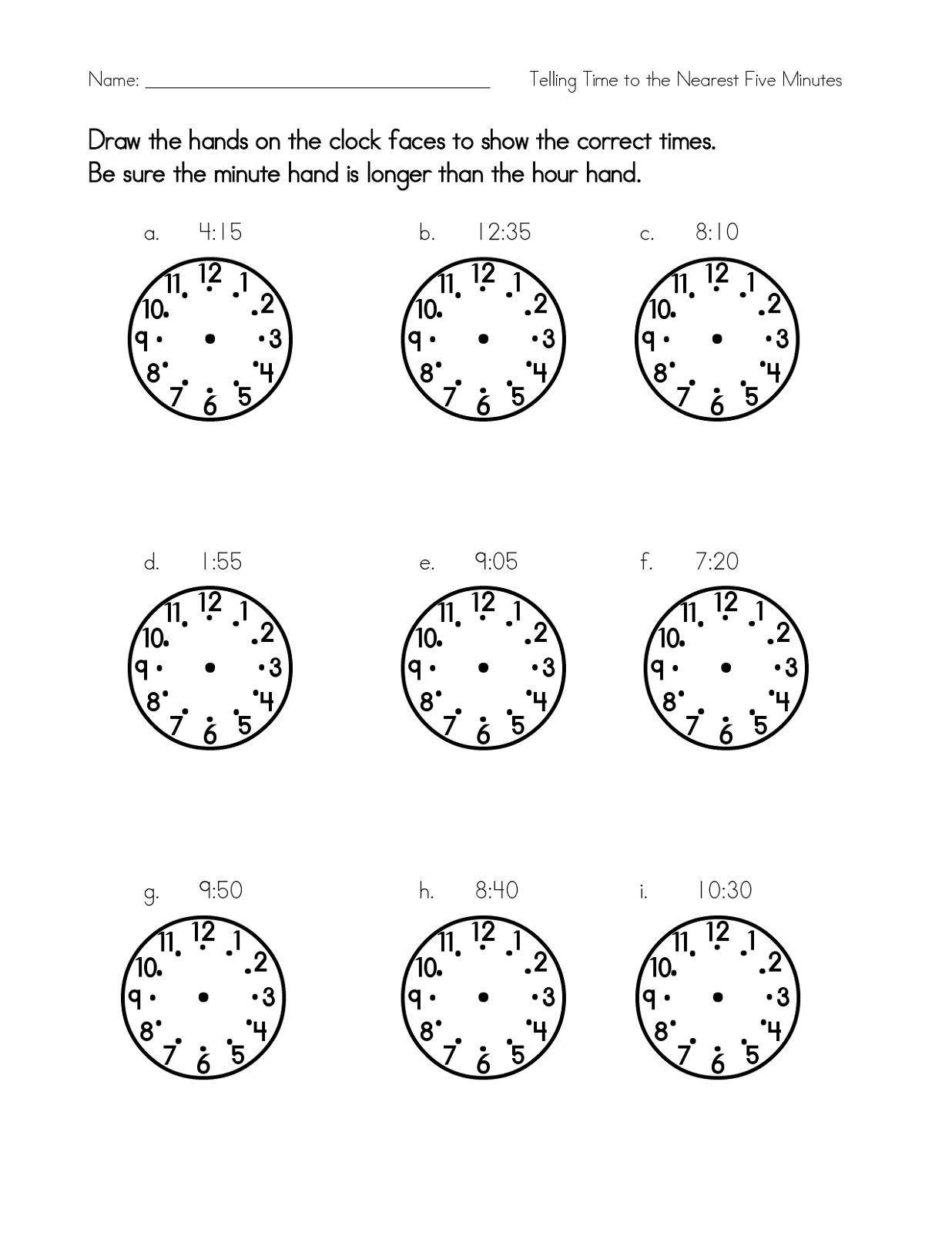 blank clock face worksheet exercise