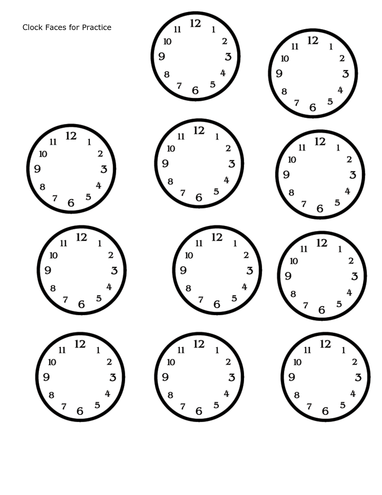 Free Printable Blank Clock Faces Worksheet