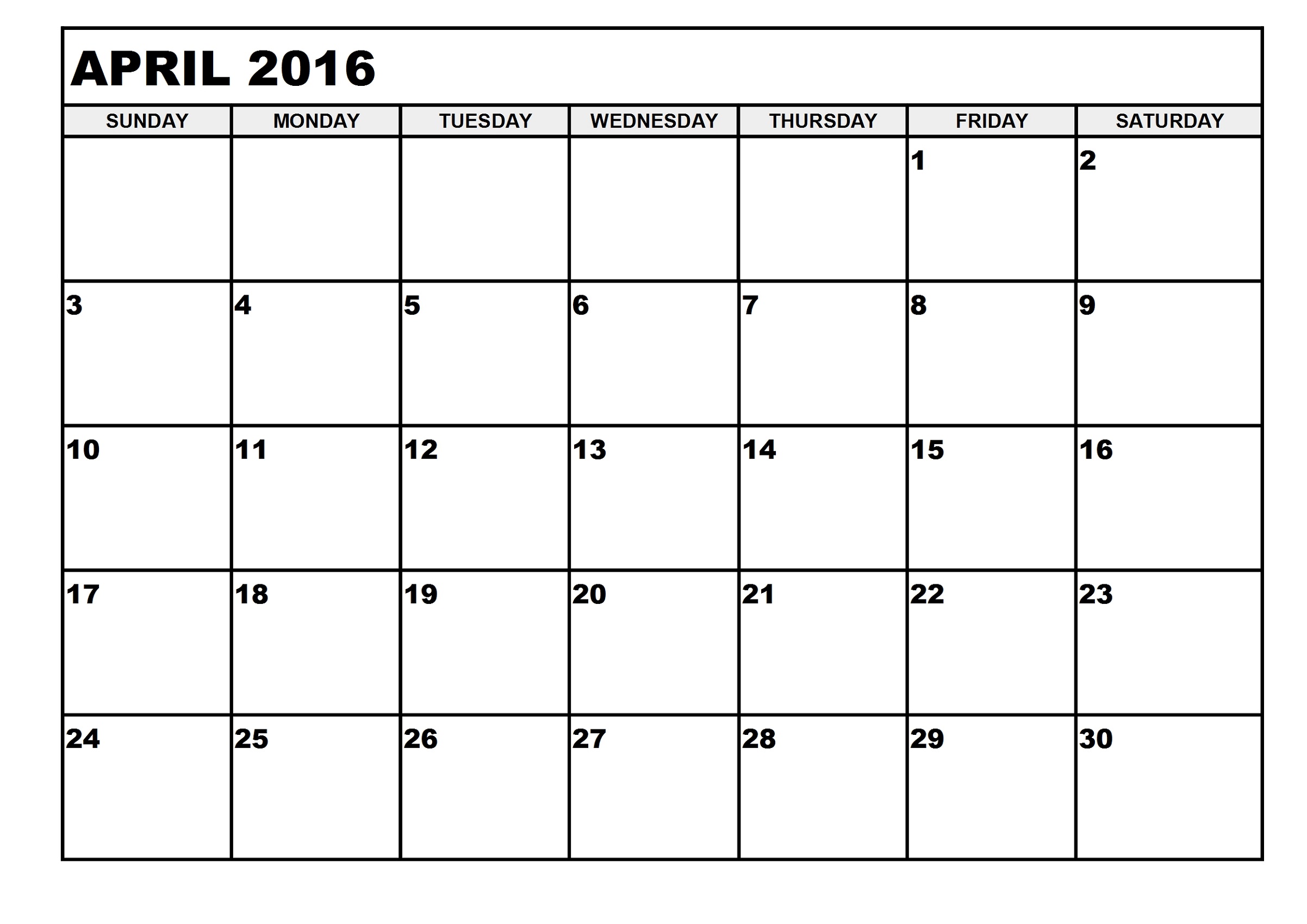 calendar 2016 printable april