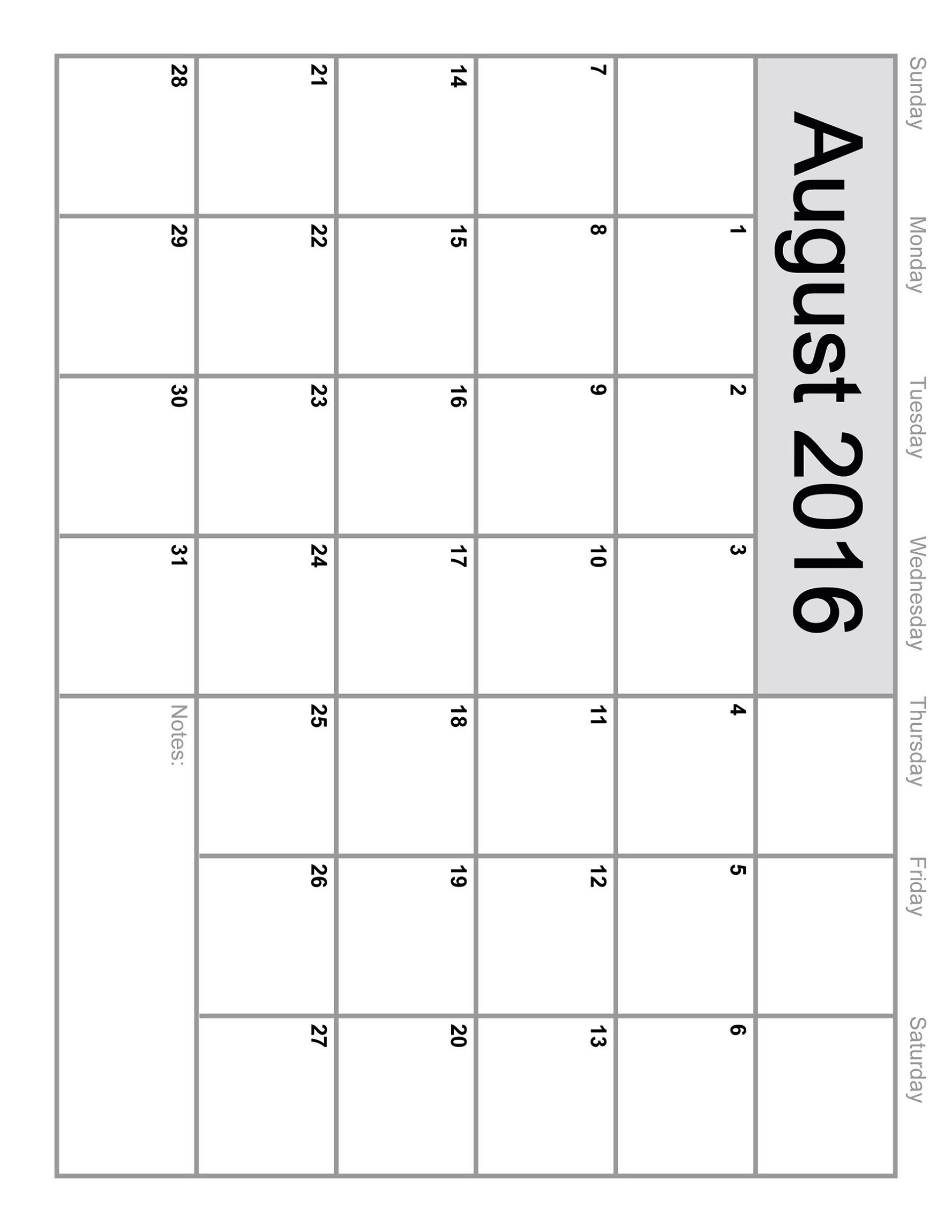calendar 2016 printable august