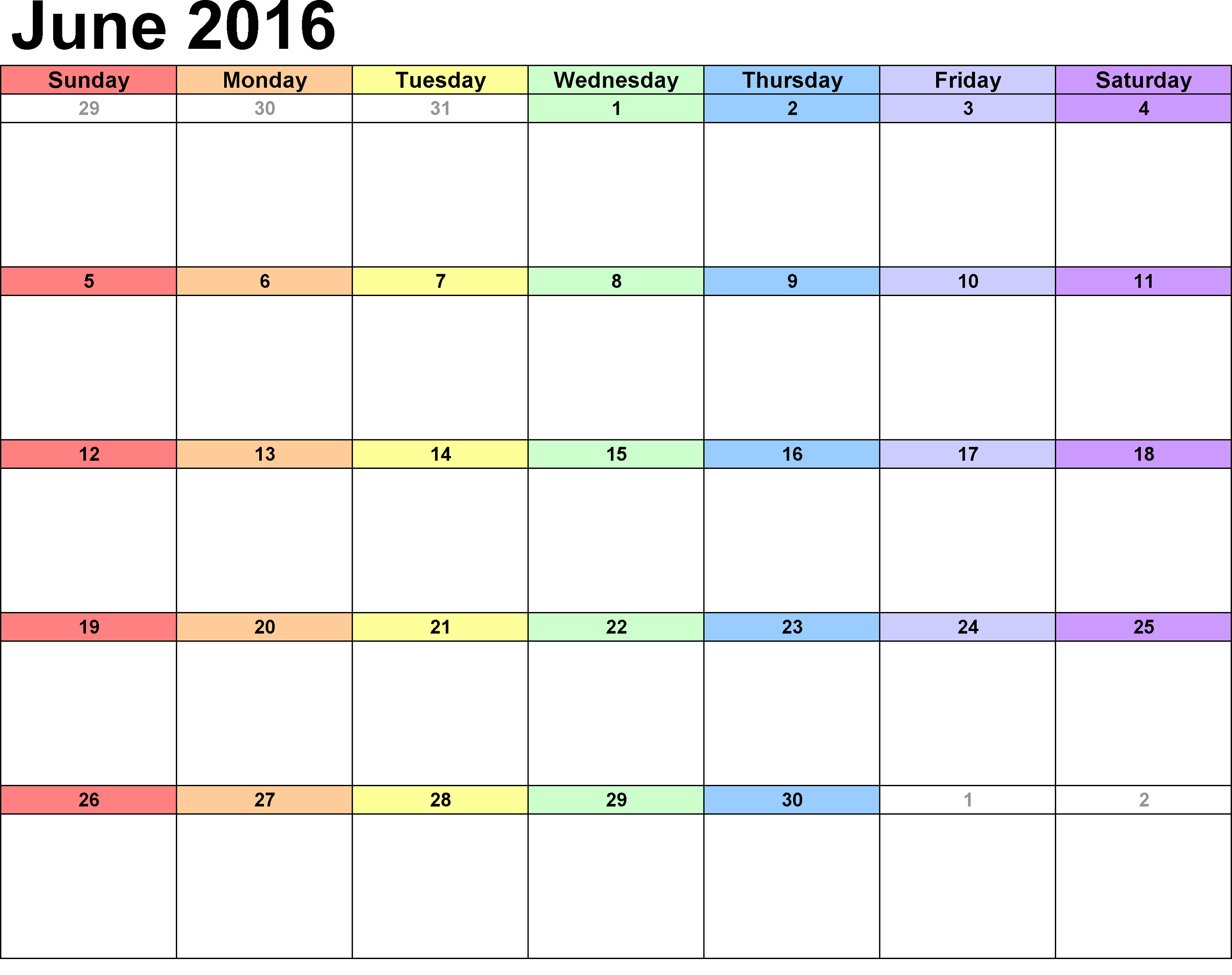 calendar 2016 printable colorful