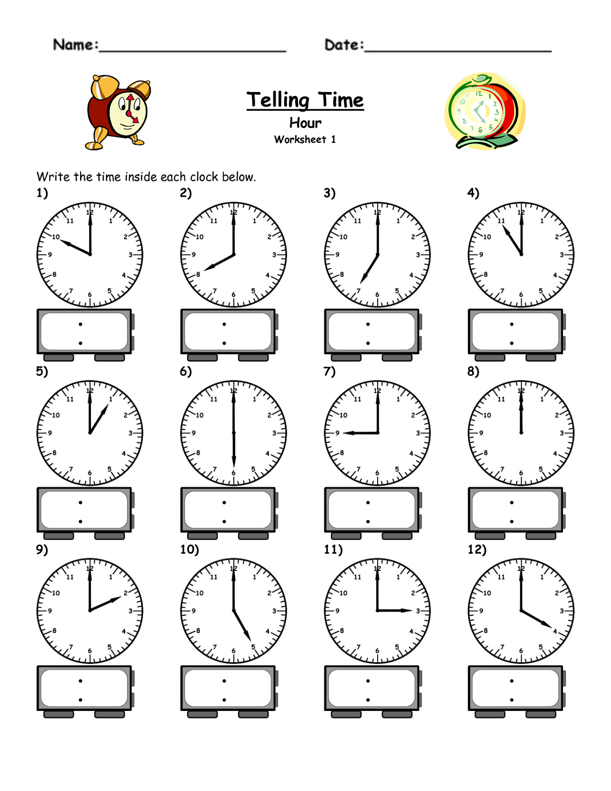 Free Printable Telling The Time Worksheets Uk