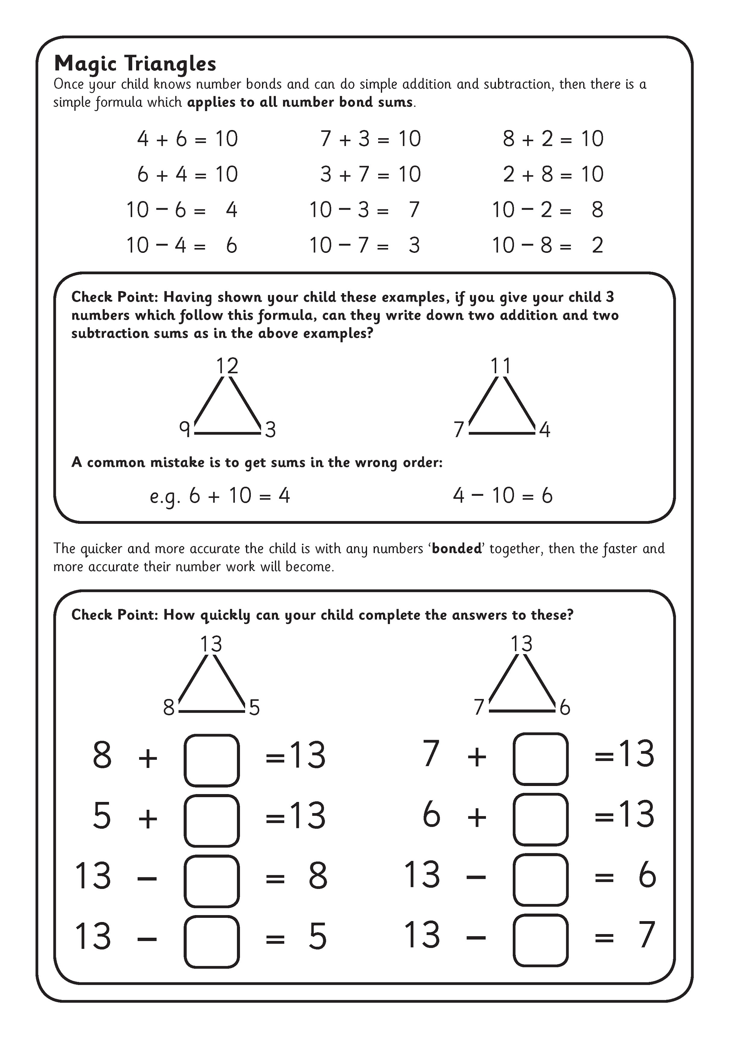fact triangles worksheet for school