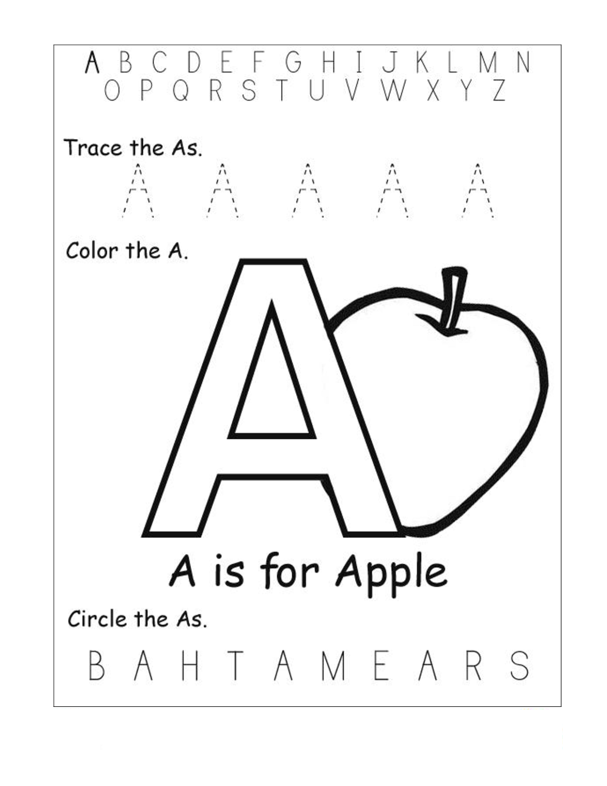 free abc worksheets for pre-k letter A