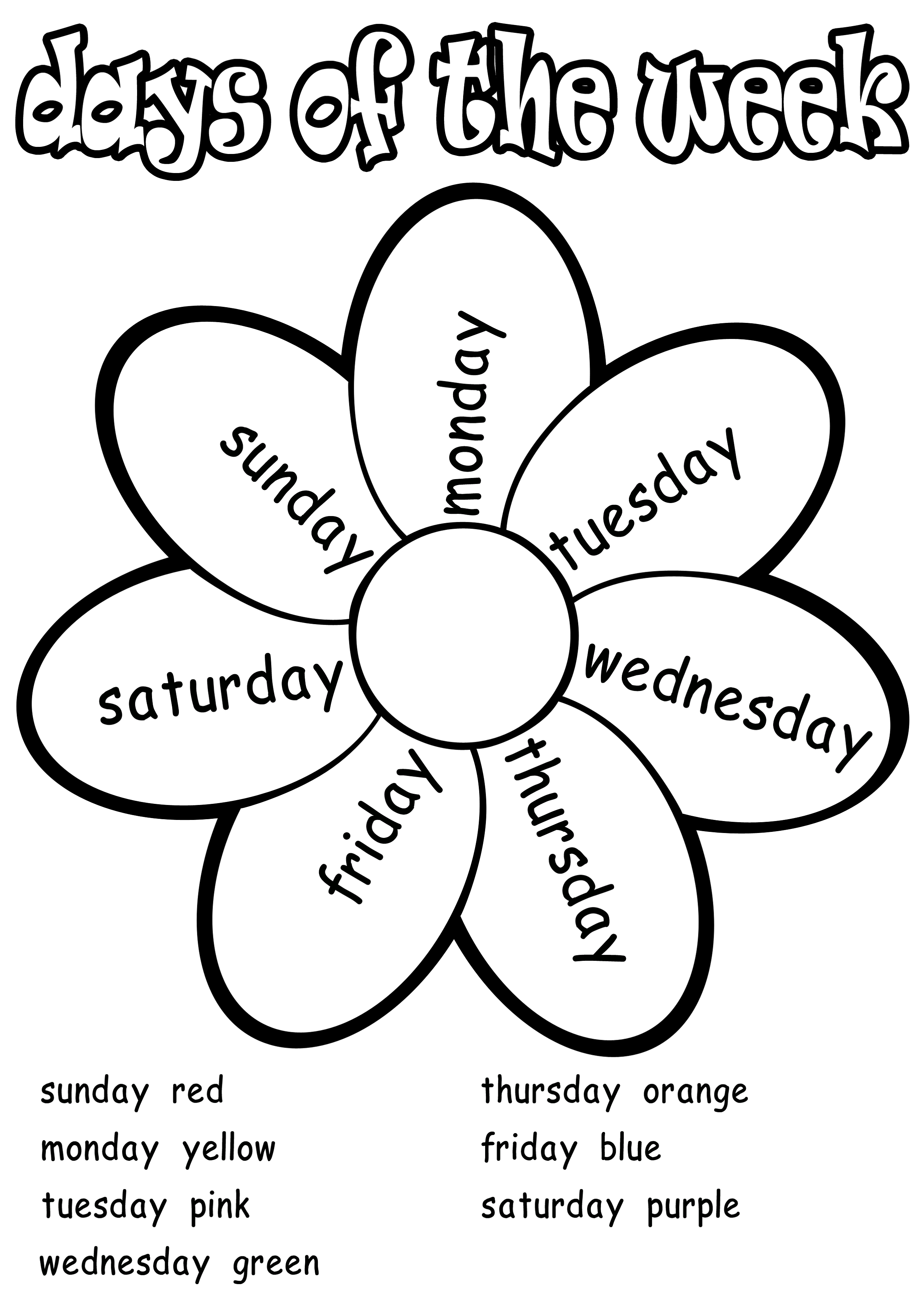 free days of the week worksheet coloring