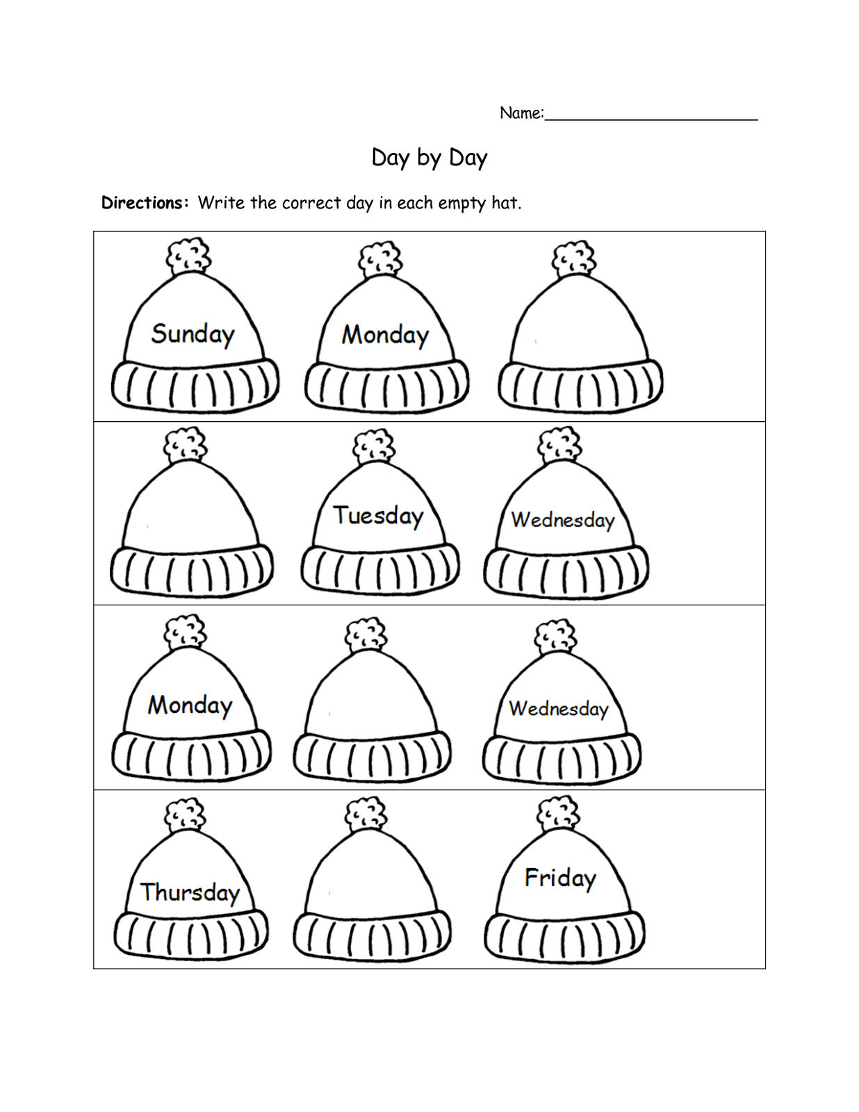 free days of the week worksheet practice