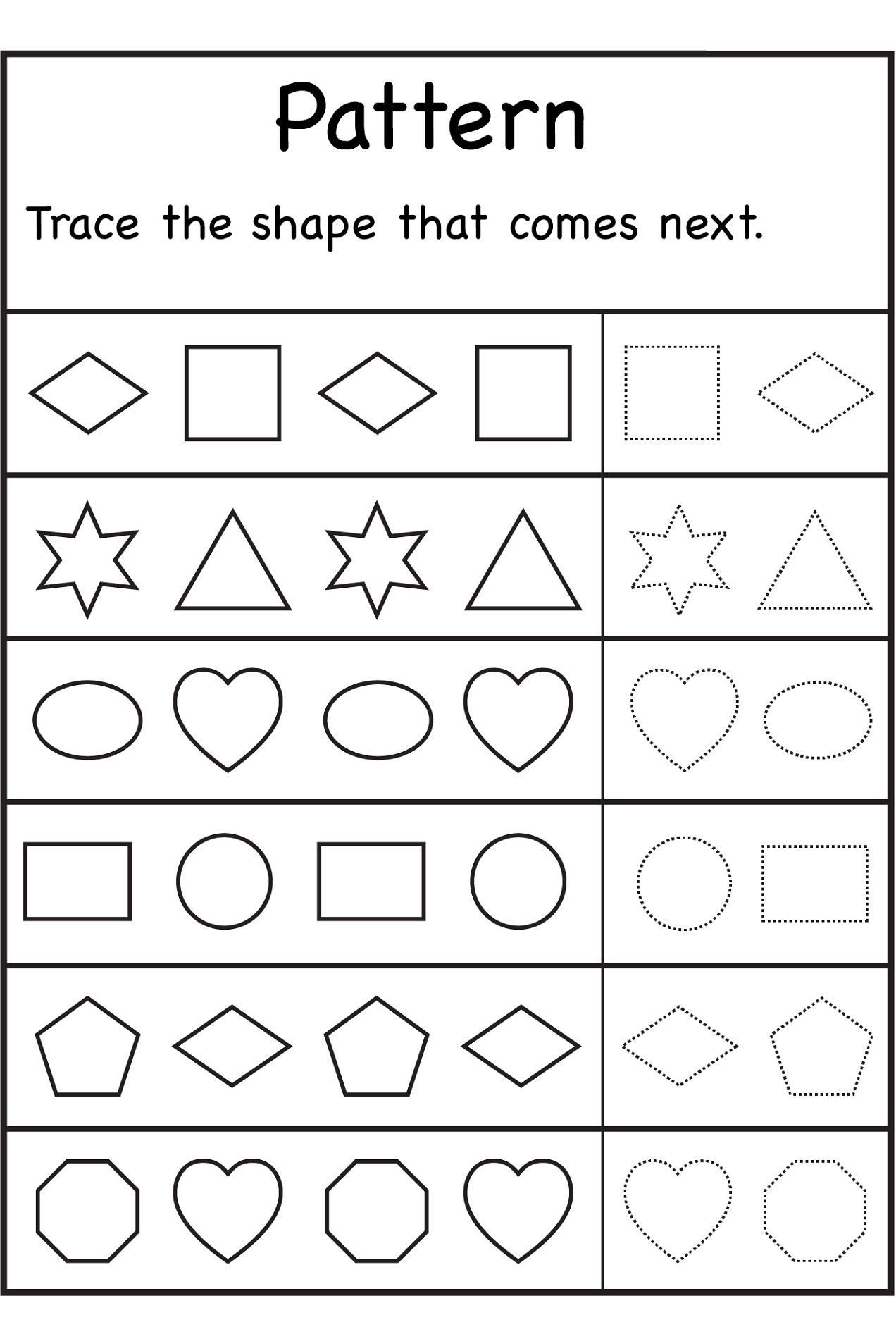 free shapes worksheets patterns