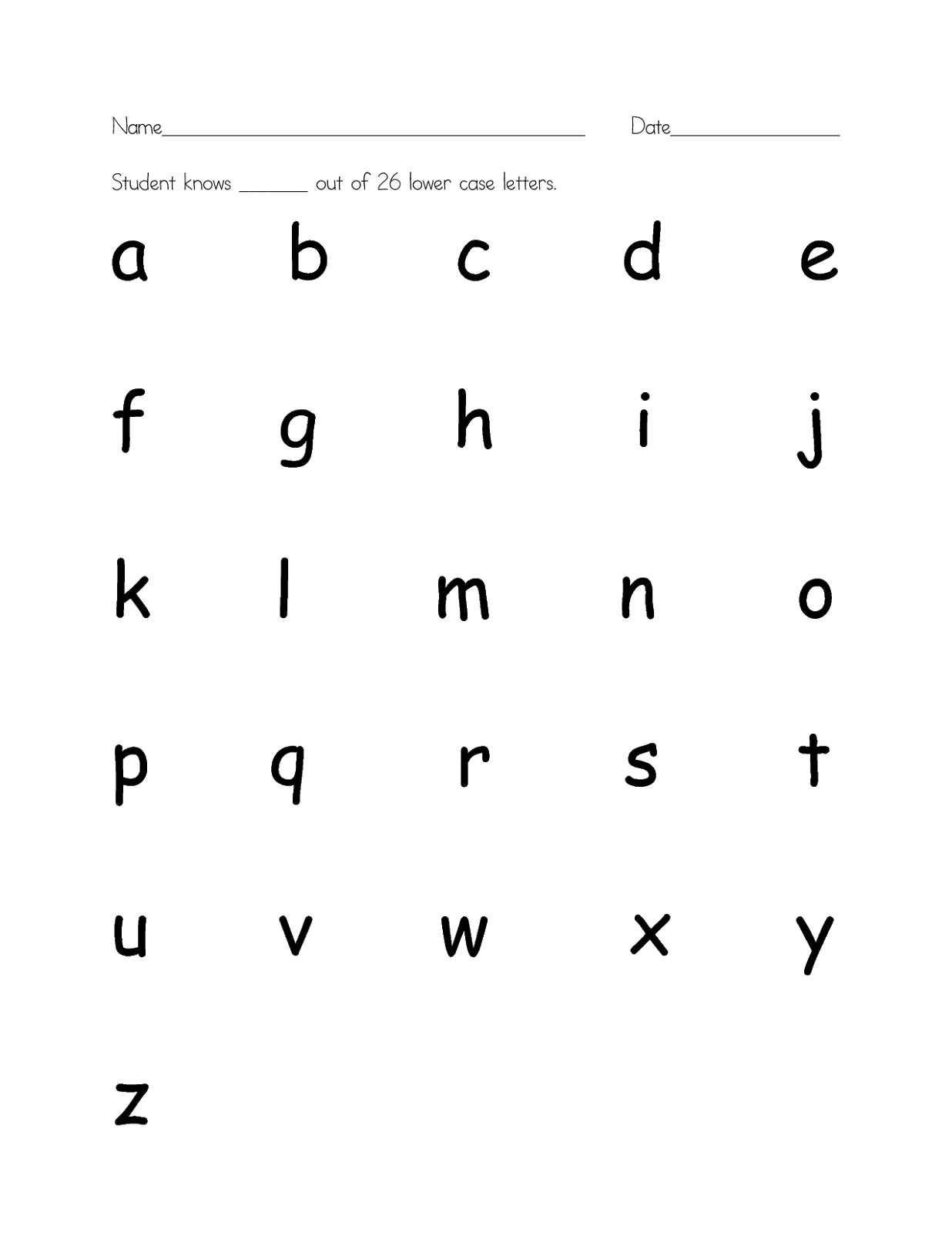 Printable Lower Case Alphabet Letters