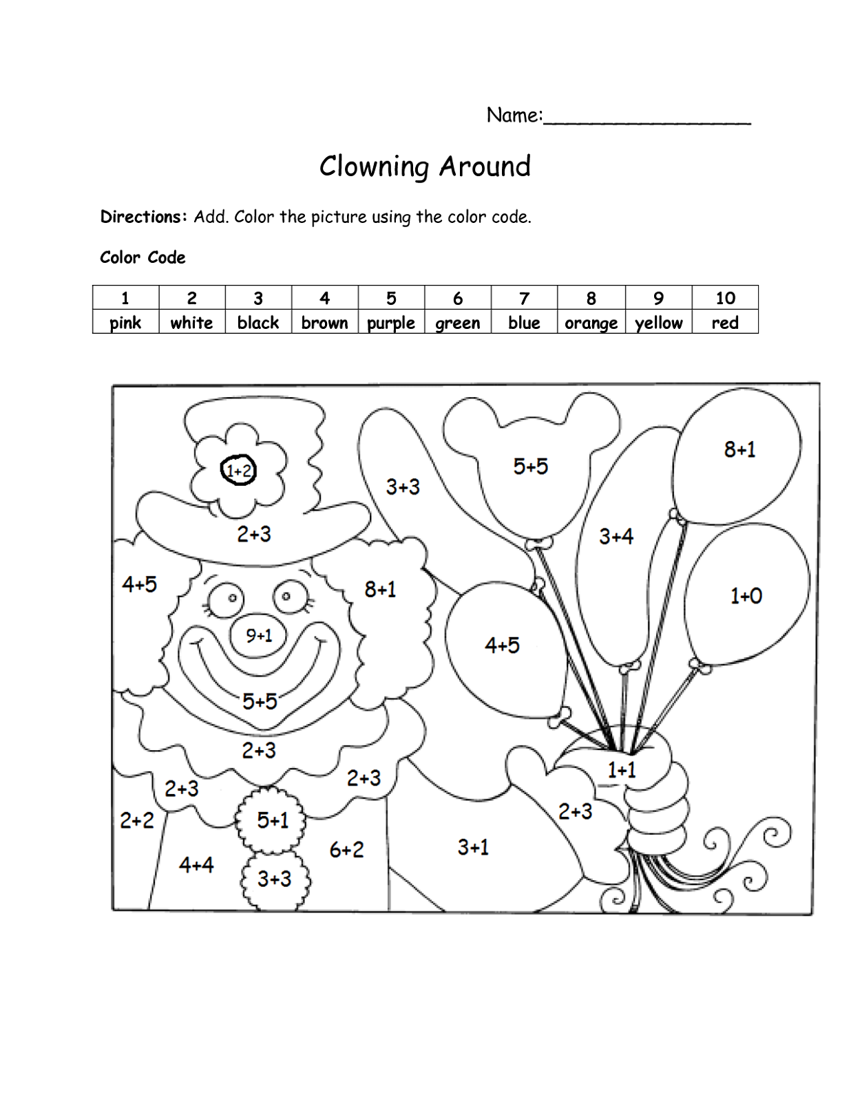 math fun sheet coloring