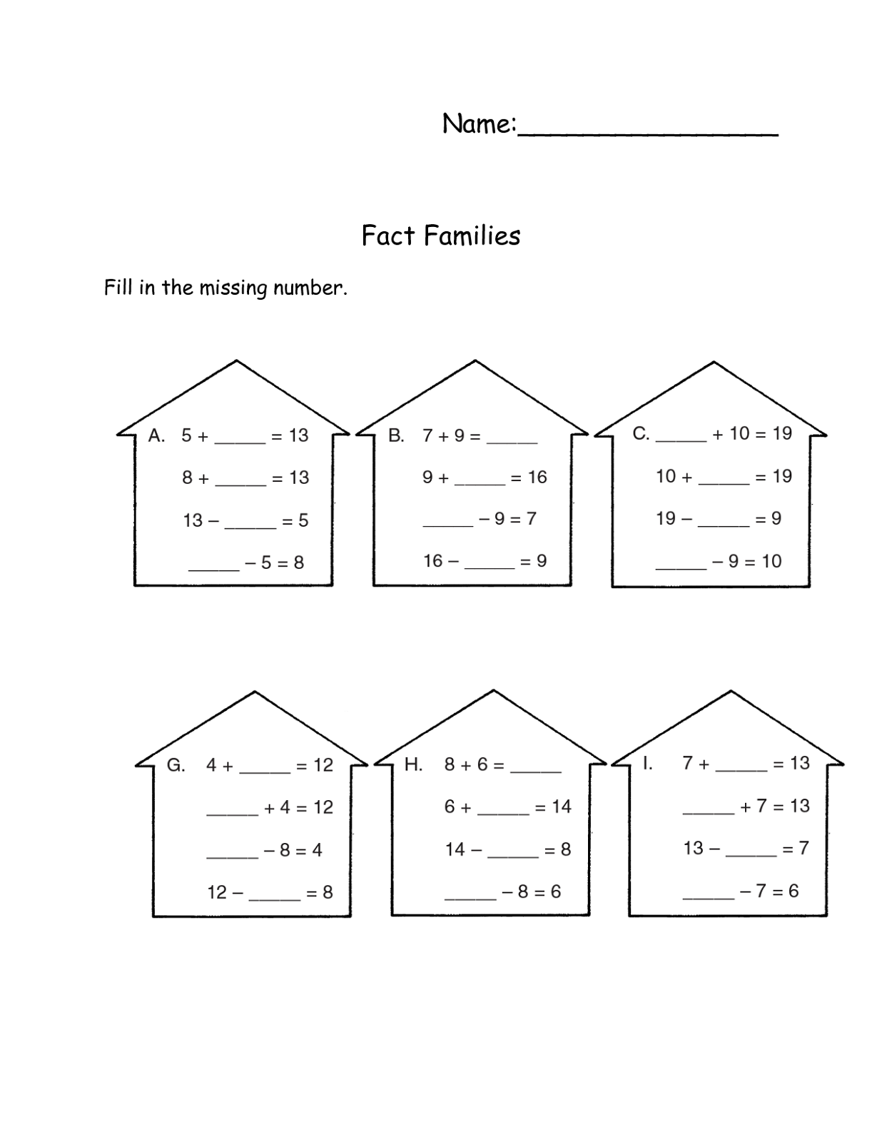 math worksheets fact families printable