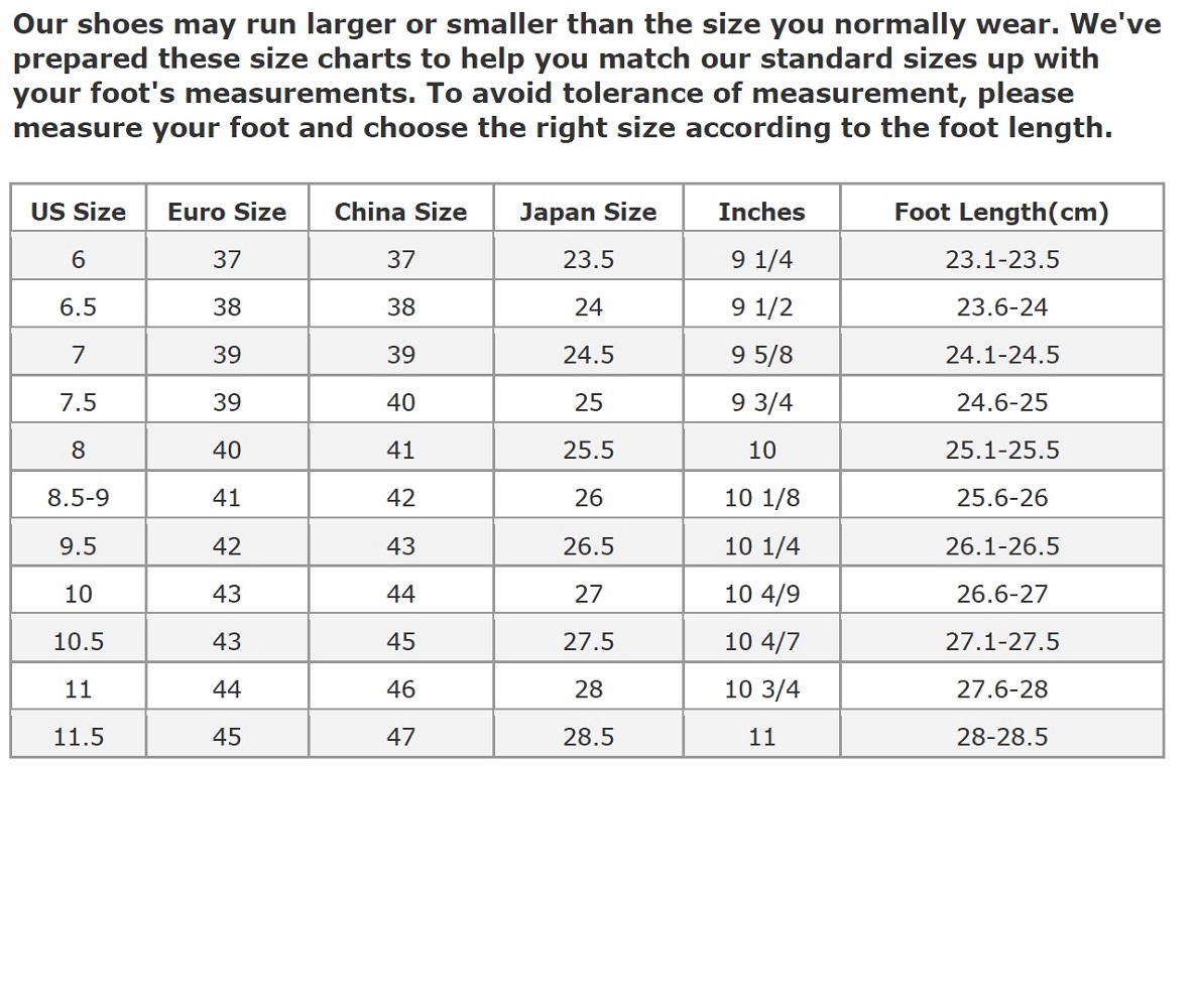 Shoe Size Height Chart